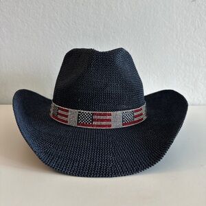 NEW! Navy Blue American Flag Band Cowboy Straw Hat